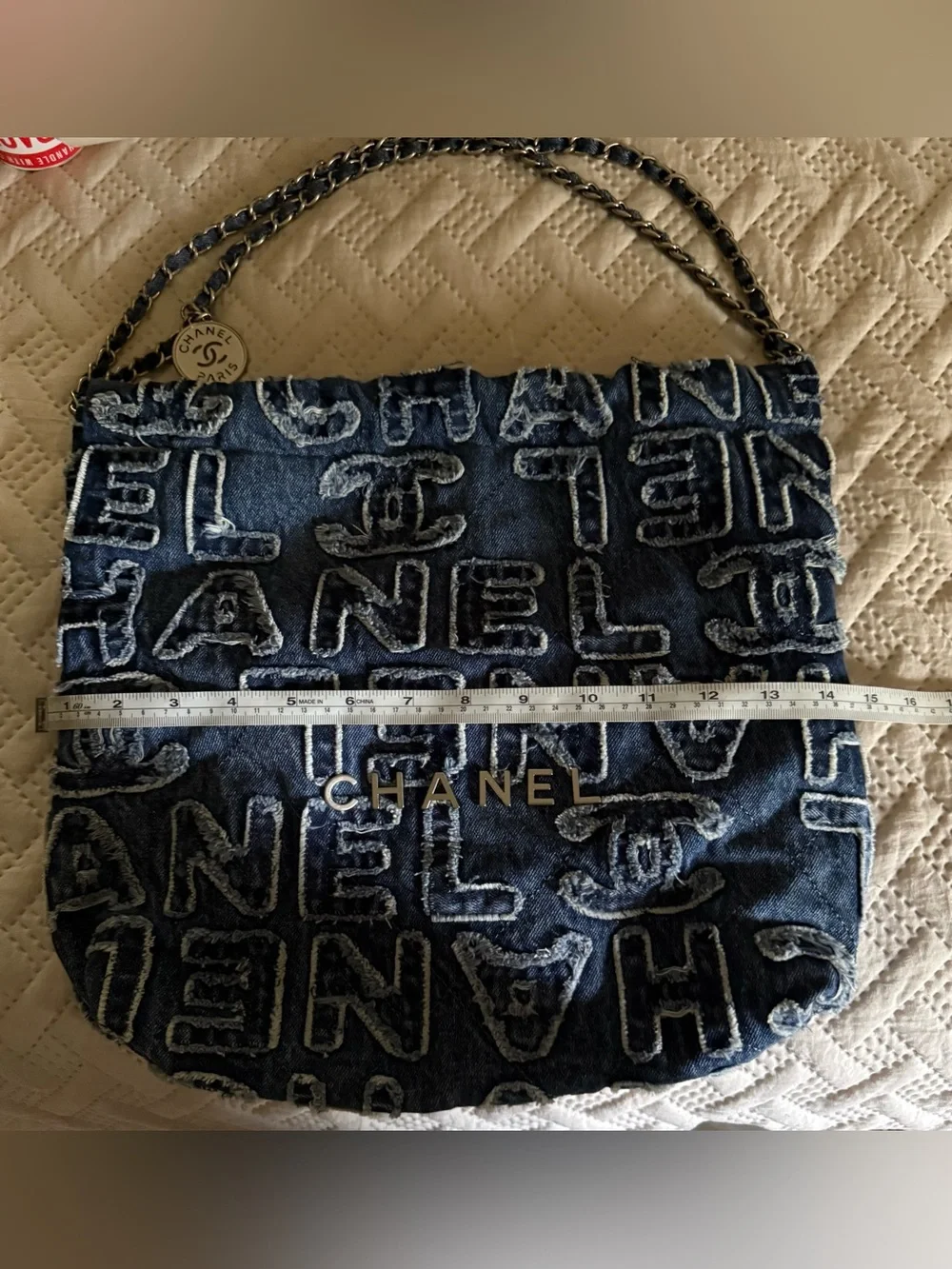 Denim Logo-Embroidered Navy Shoulder Hobo